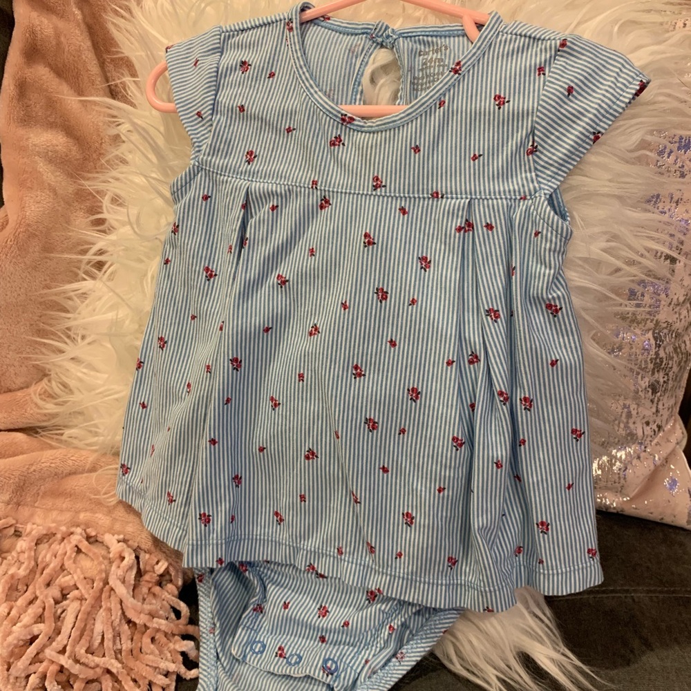 Striped w/ Floral Baby Dress/Onesie